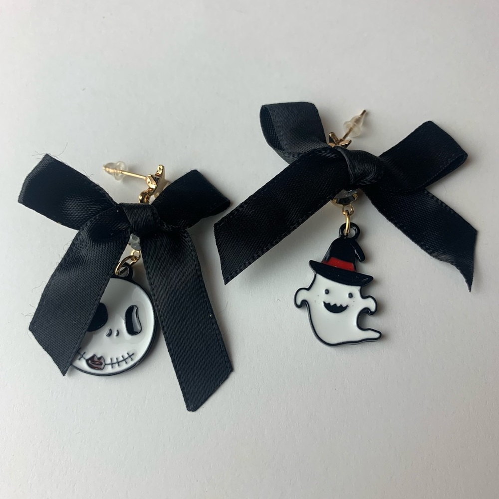 Halloween Dangle Earrings Ghost Witch Hat & Skull Black Bow Jewelry Accessories